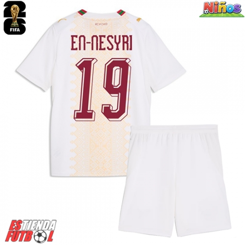 Marruecos Youssef En-Nesyri #19 Segunda Equipación Niños Mundial 2026 Manga Corta (+ Pantalones cortos)